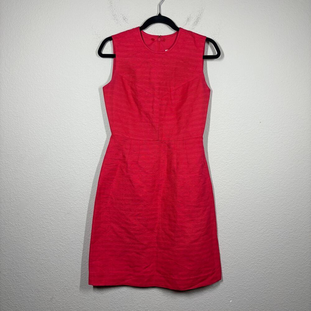 Tory Burch 2 Kimberly Sheath Dress Red Cotton Linen Silk Hourglass Sleeveless